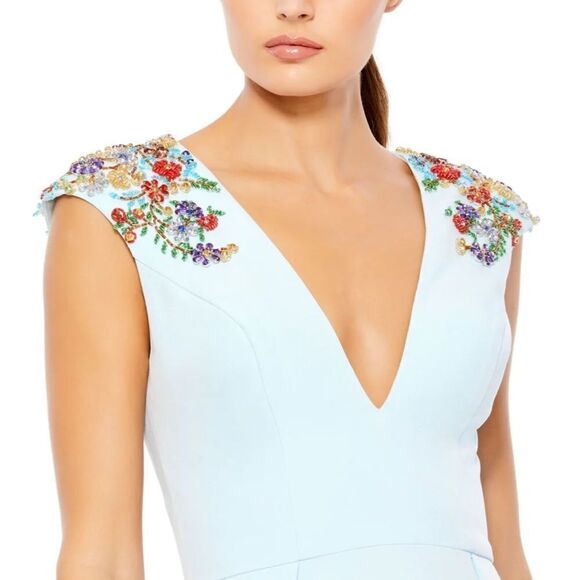 MAC Duggal Prom pageant Gown Crystals Floral Accented Baby Blue Aline Size 2 NEW - Picture 4 of 14